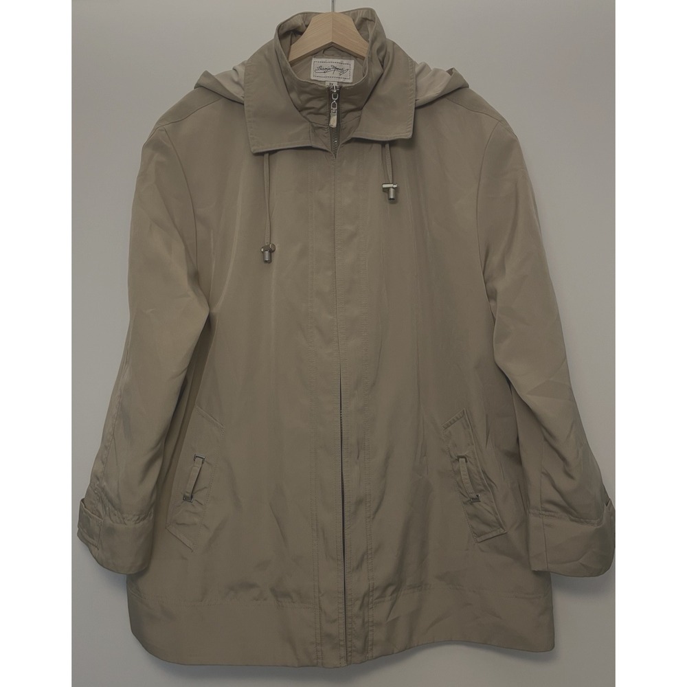 Giorgio‎ Morandi Women's Jacket Beige Removable Hood Coat 3X Zip Parka Outdoor